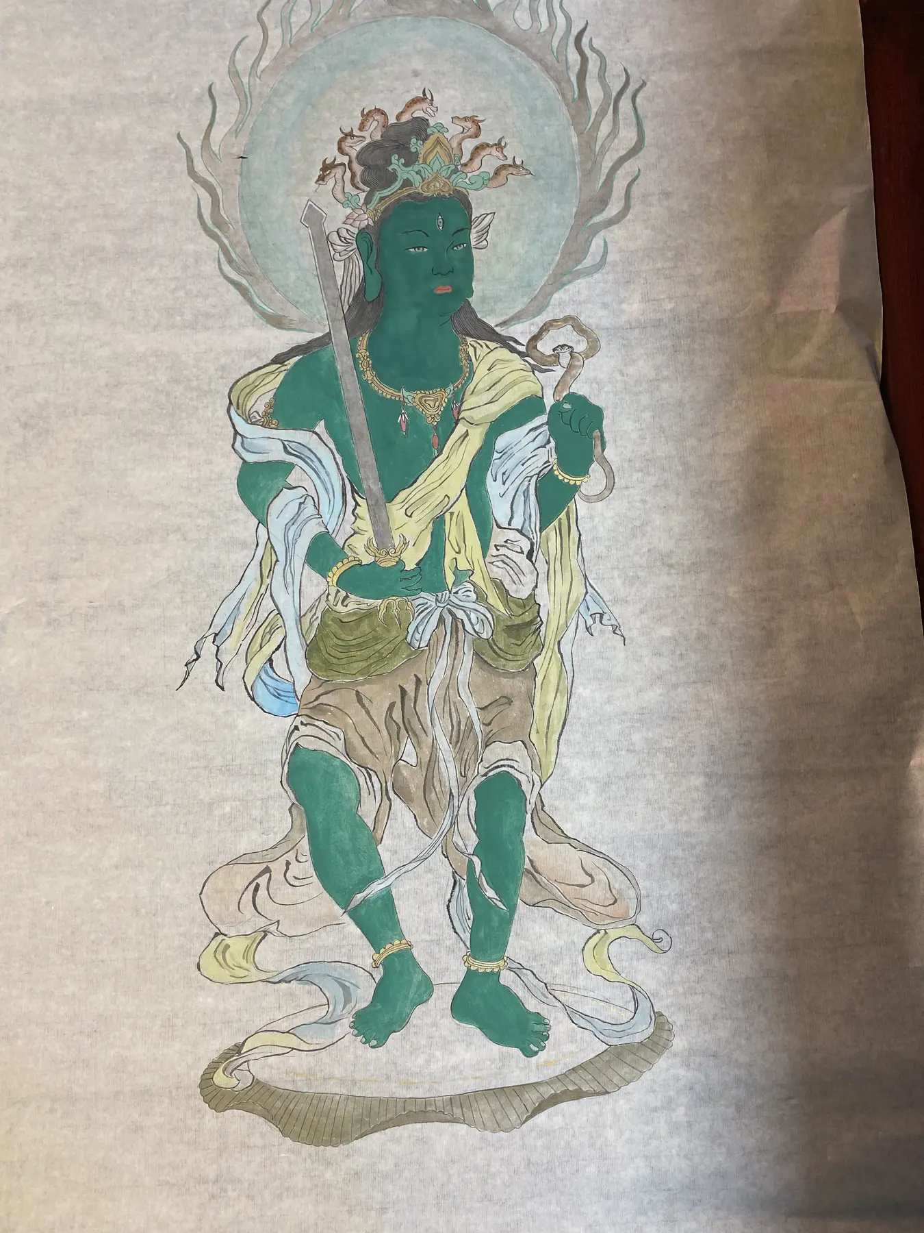 Chinese painting of a guardian figure