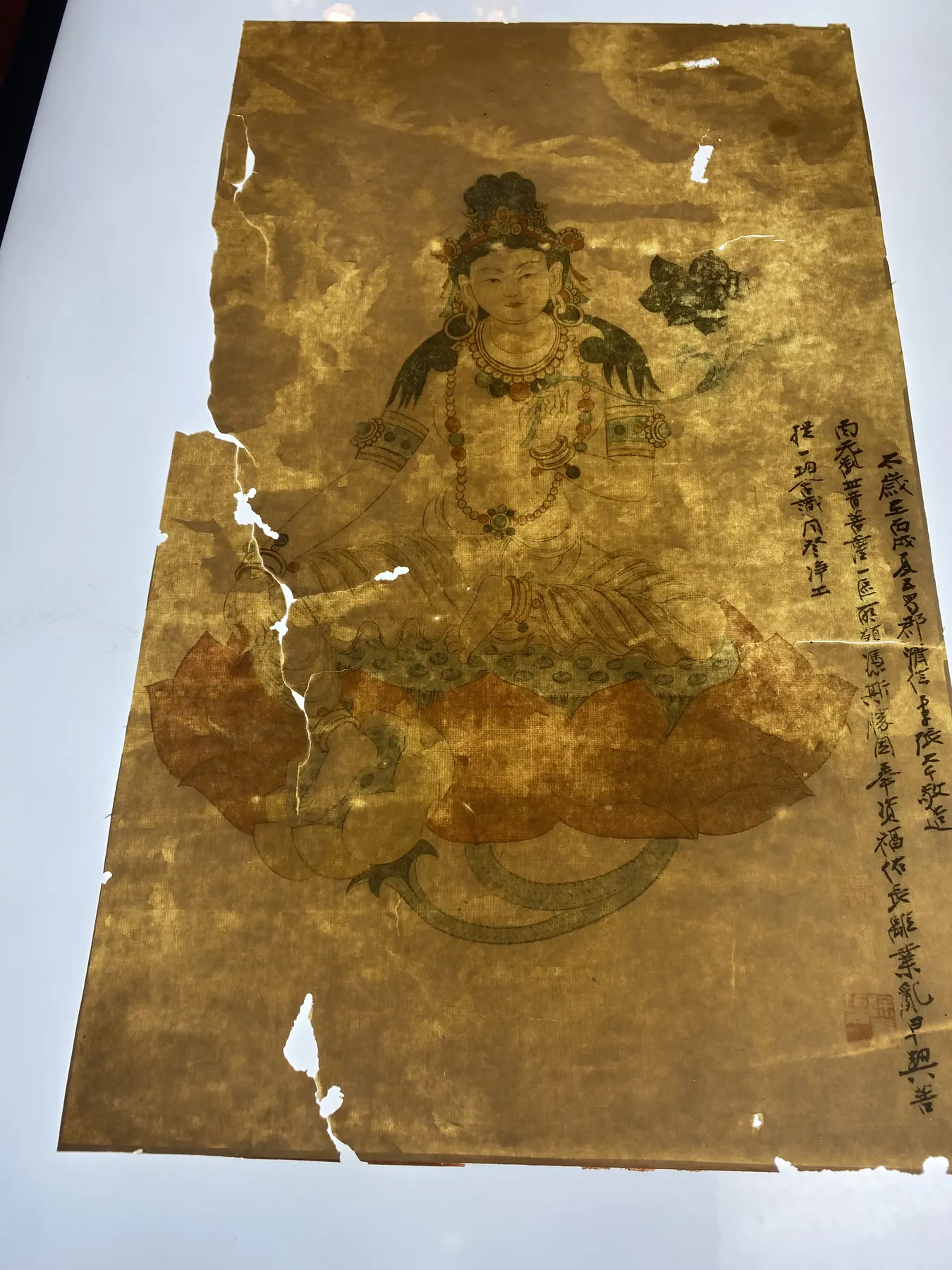 A historic painting during restoration
