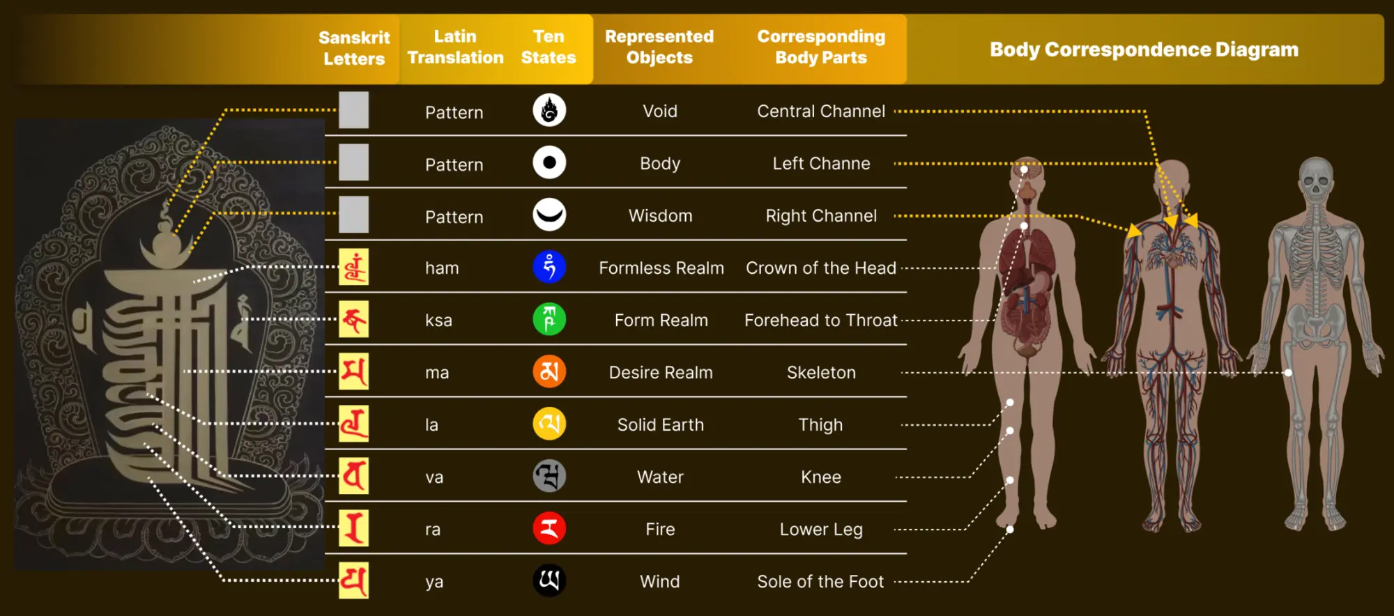 The Ten Stages of Freedom were decomposed into represented realms and mapped onto corresponding parts of the human body