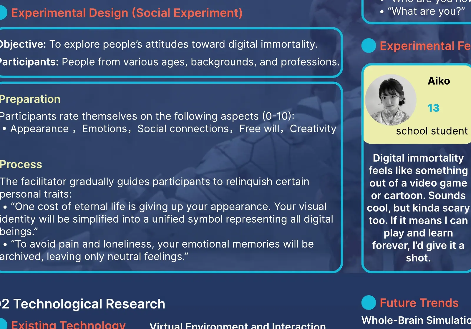 Social experiment and interviews about digital immortality